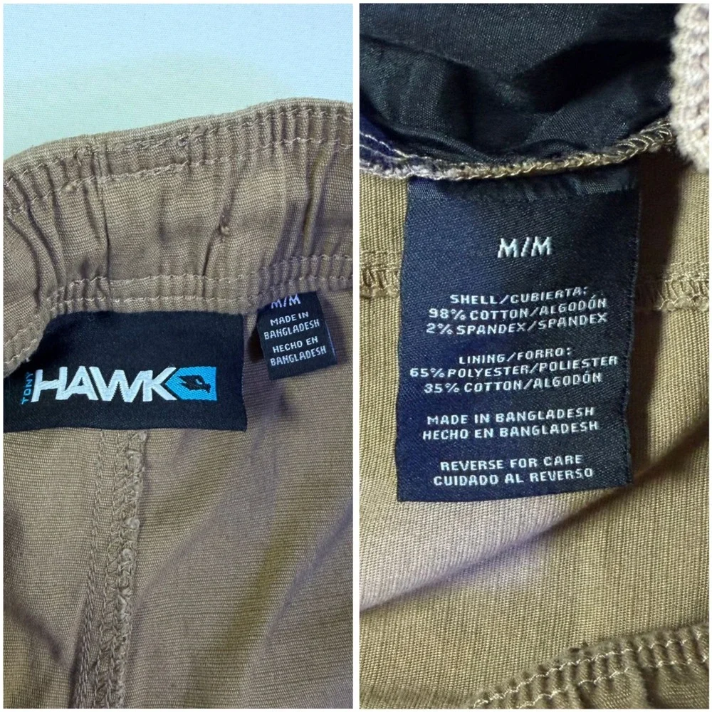 Tony Hawk Mens Khaki Brown Ripstop Cargo Shorts Elastic Waist Size Medium‎